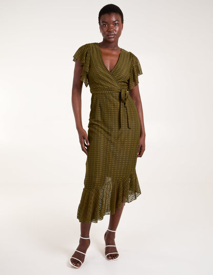 Lace Wrap Asymmetric Midi Dress