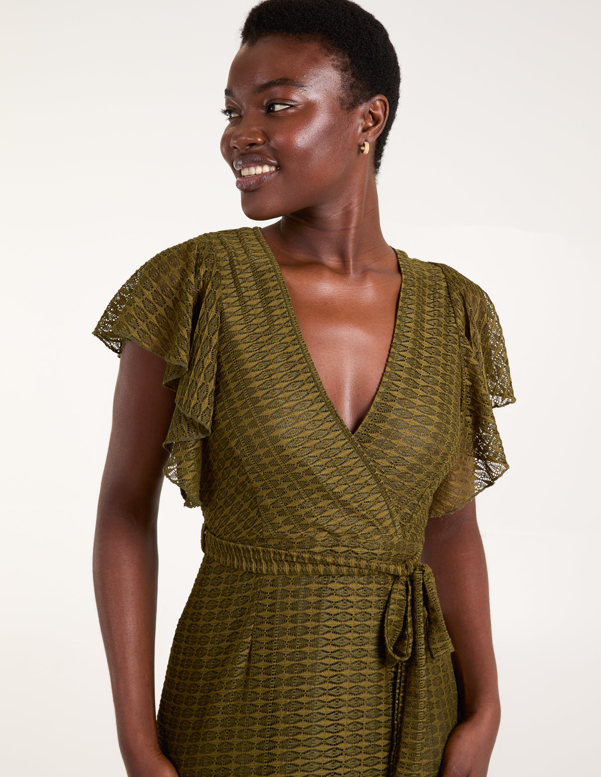Lace Wrap Asymmetric Midi Dress