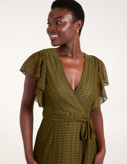 Lace Wrap Asymmetric Midi Dress
