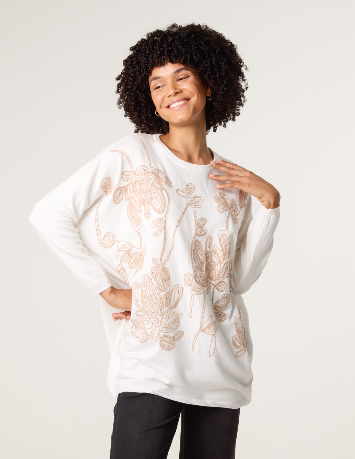 Embroidered Round Neck Jumper