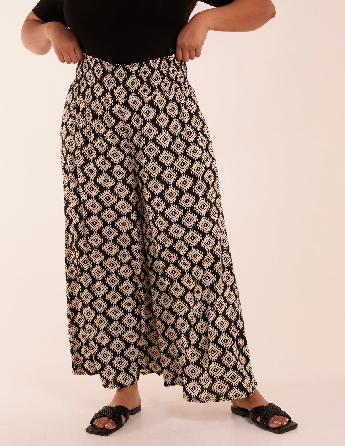 Curve Shirred Wide Leg Aztec Trousers
