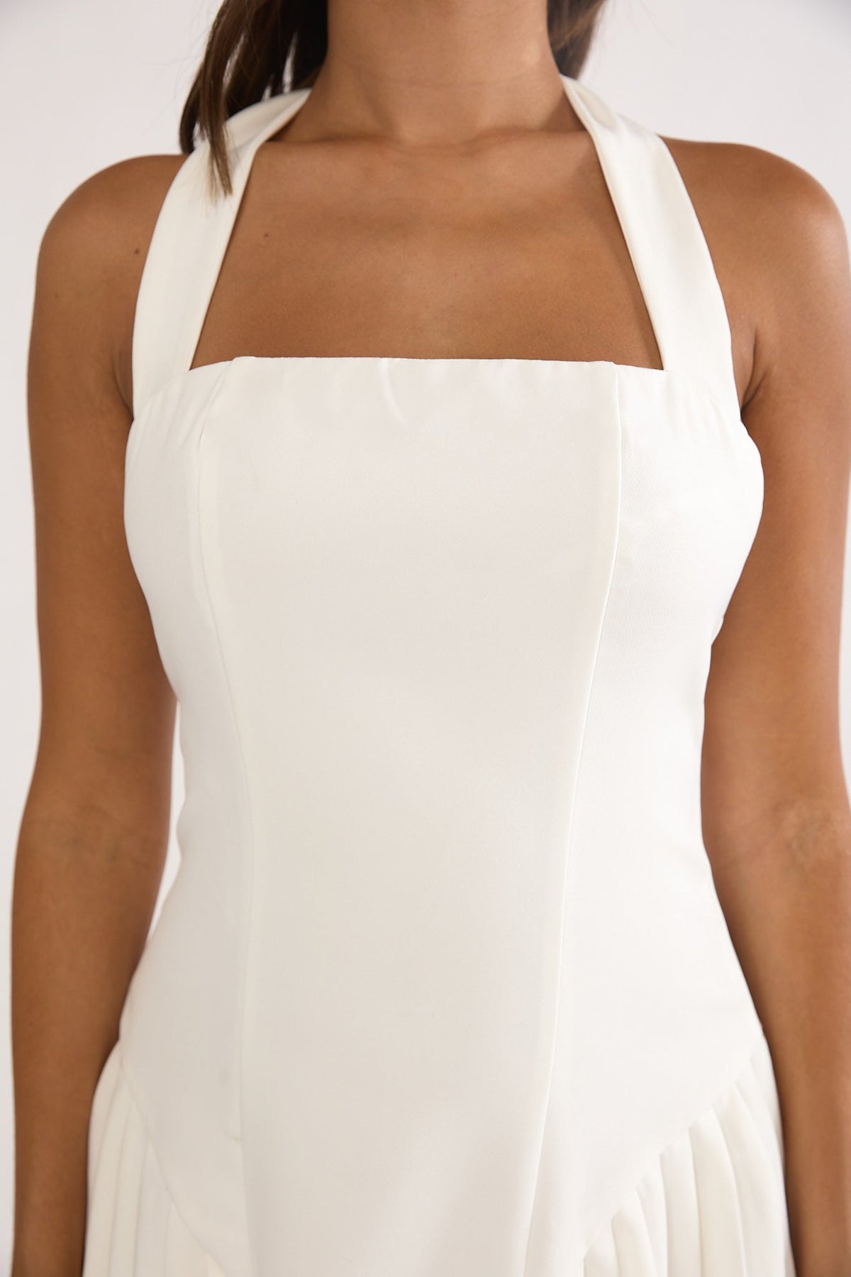 Angelico Halterneck Pleat Mini Dress White
