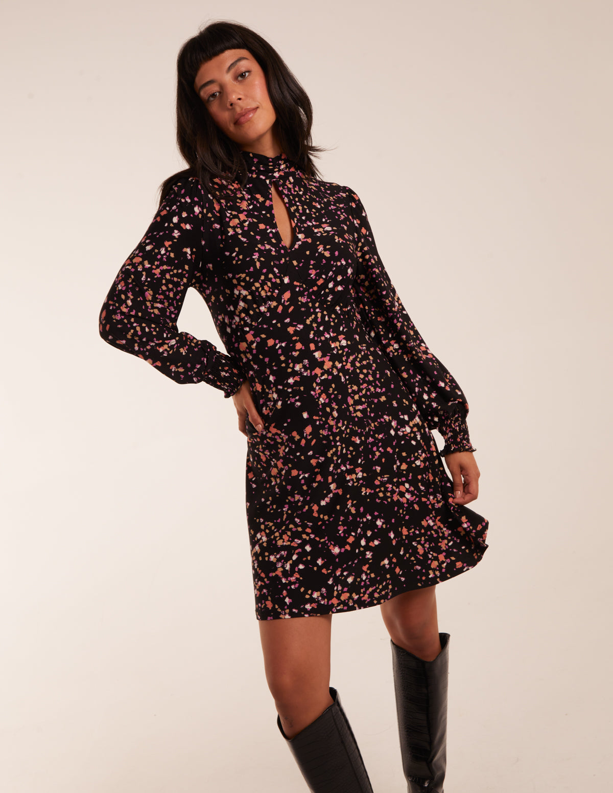 High Neck Keyhole Mini Dress