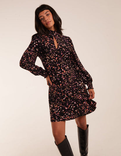 High Neck Keyhole Mini Dress