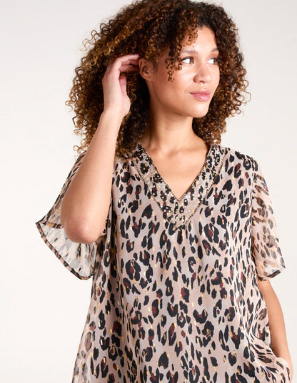 V Neck Animal Blouse
