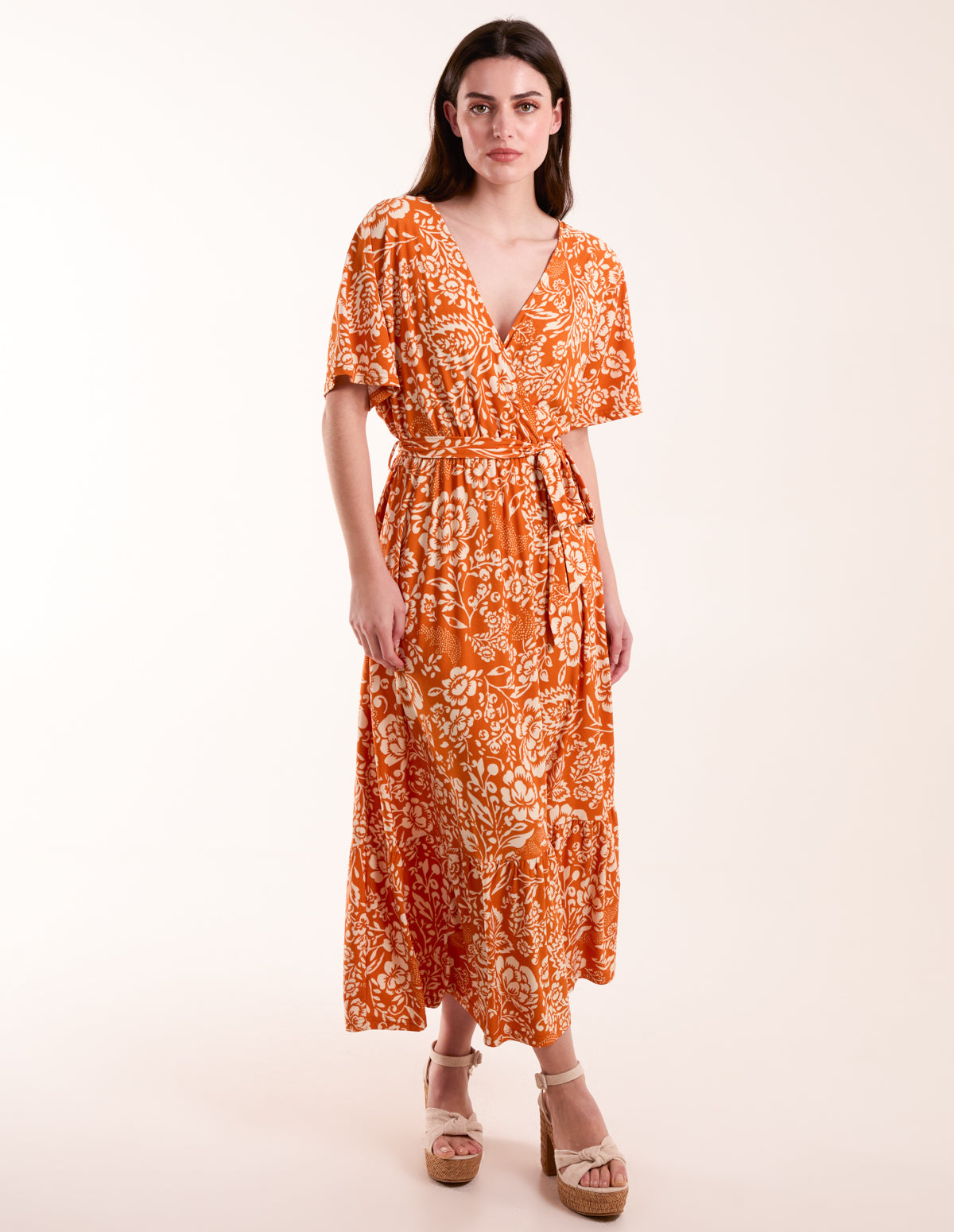 Double V Midi Dress With Tassel Tie