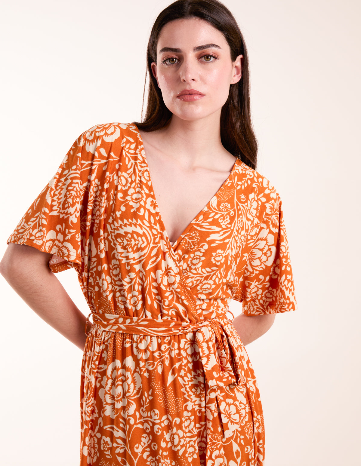 Double V Midi Dress With Tassel Tie