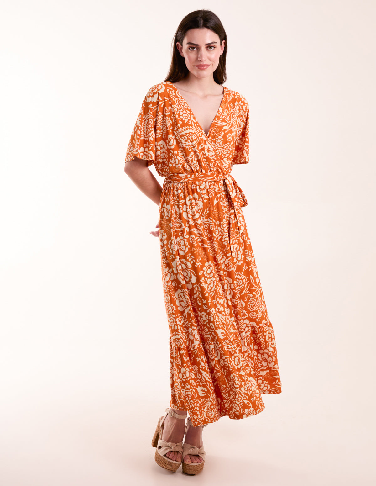 Double V Midi Dress With Tassel Tie