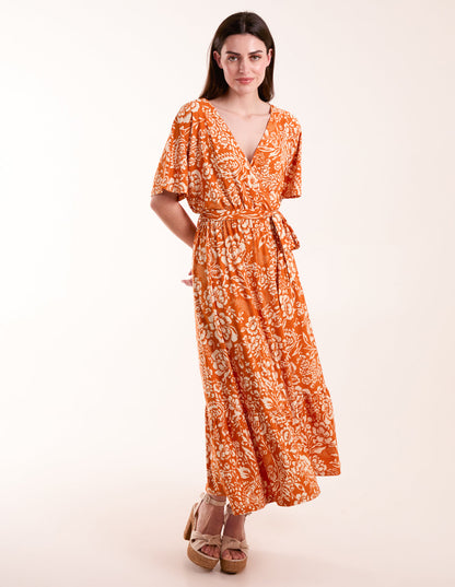 Double V Midi Dress With Tassel Tie