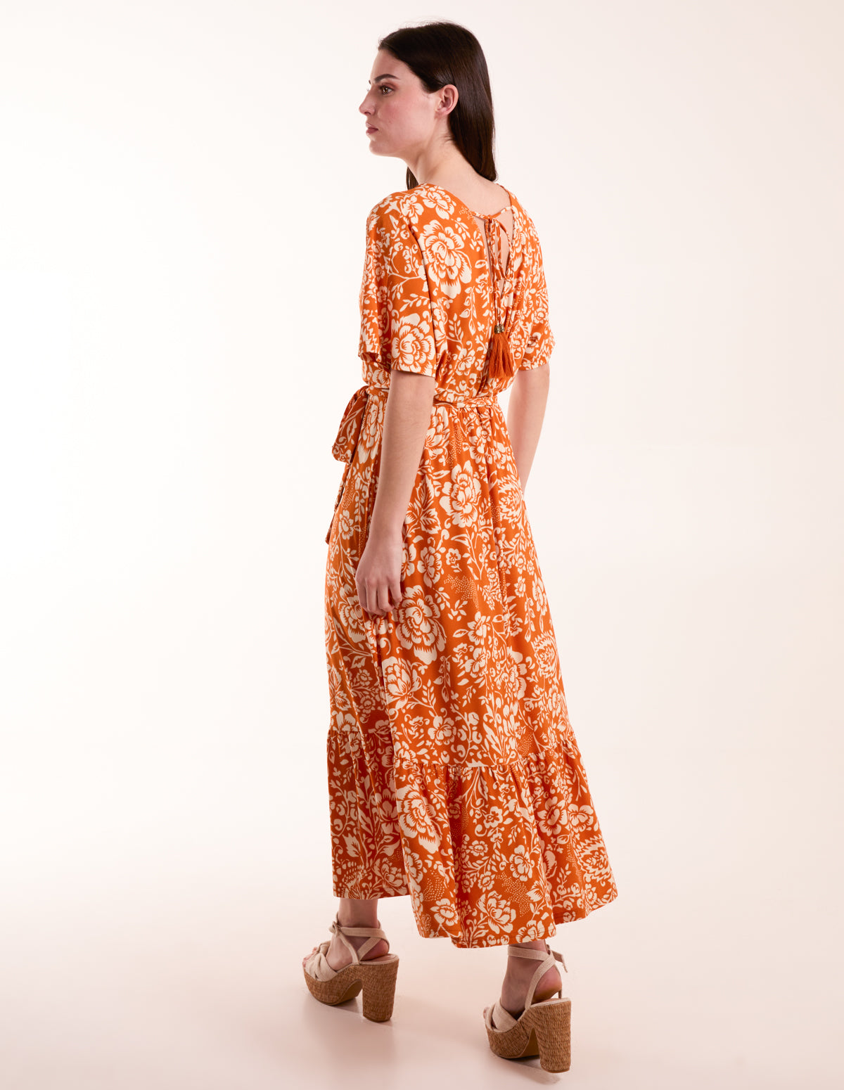 Double V Midi Dress With Tassel Tie