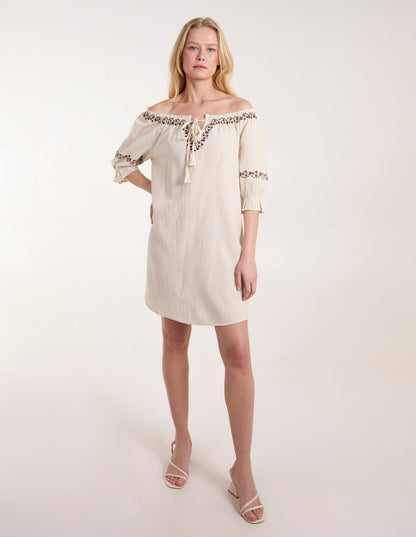 Embroidered Detailing Bardot Tunic Dress