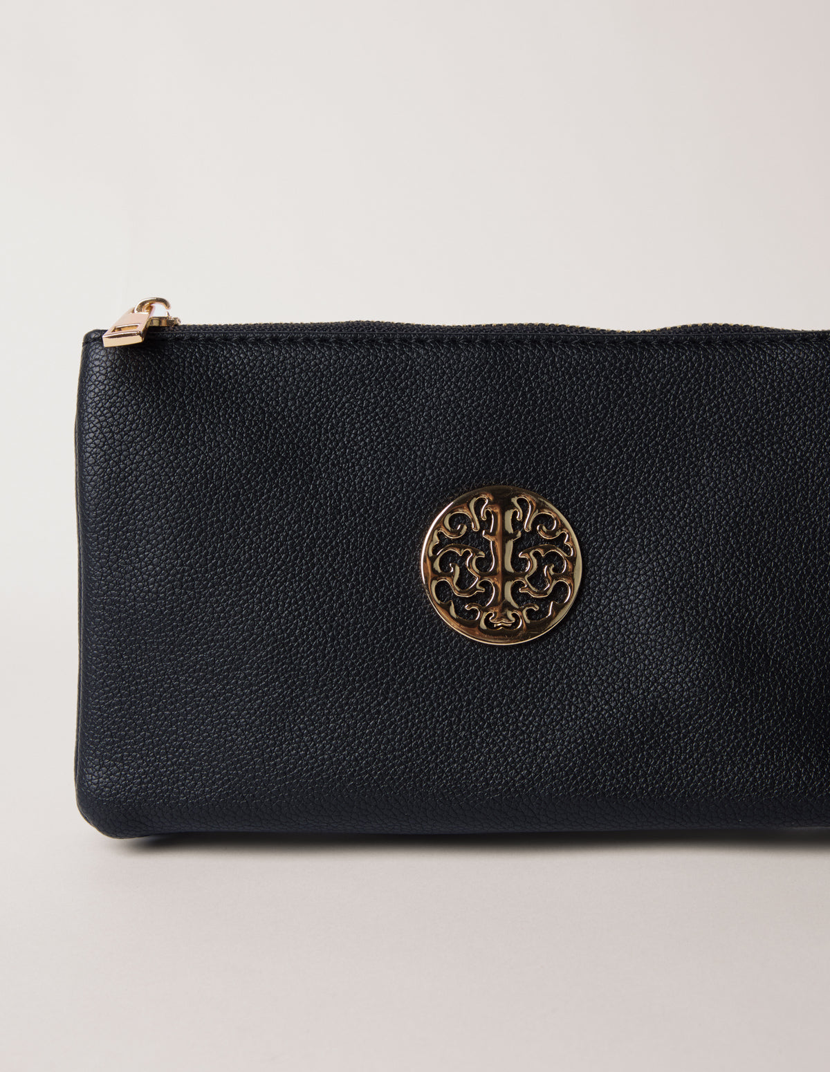 Detailed Zip Up Purse With Detachable Strap