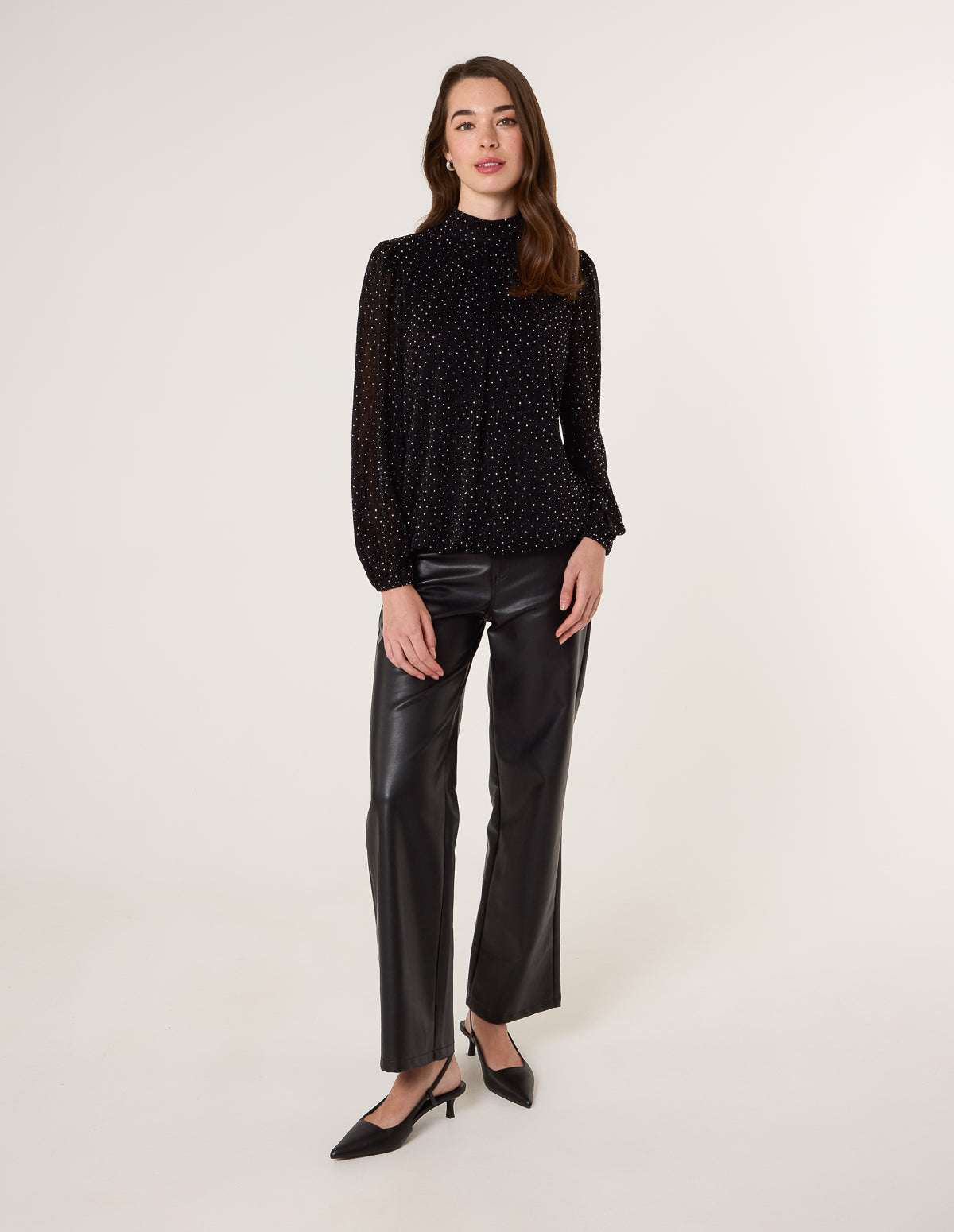 Rhinestone Shoulder Pad Puffball Blouse