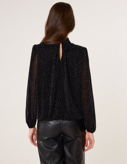Rhinestone Shoulder Pad Puffball Blouse