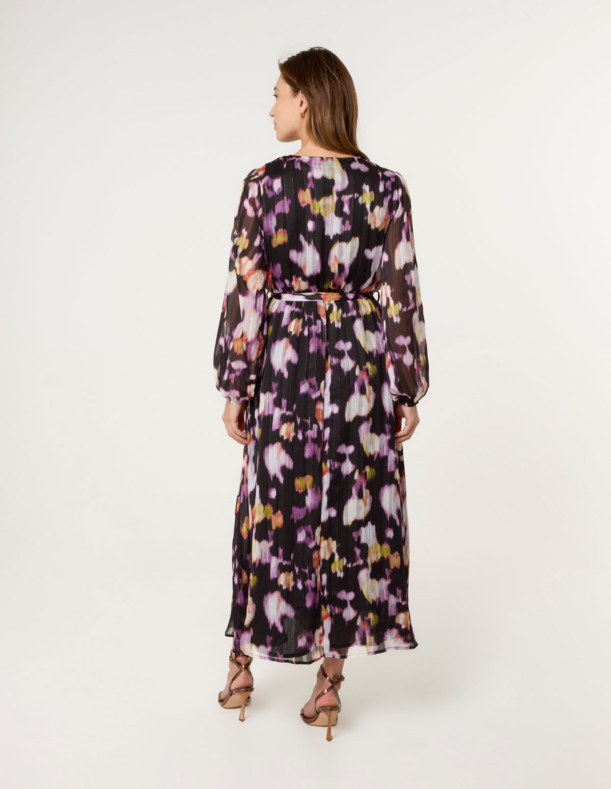 Metallic Watercolour Wrap Maxi Dress