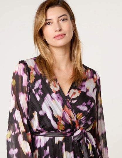 Metallic Watercolour Wrap Maxi Dress