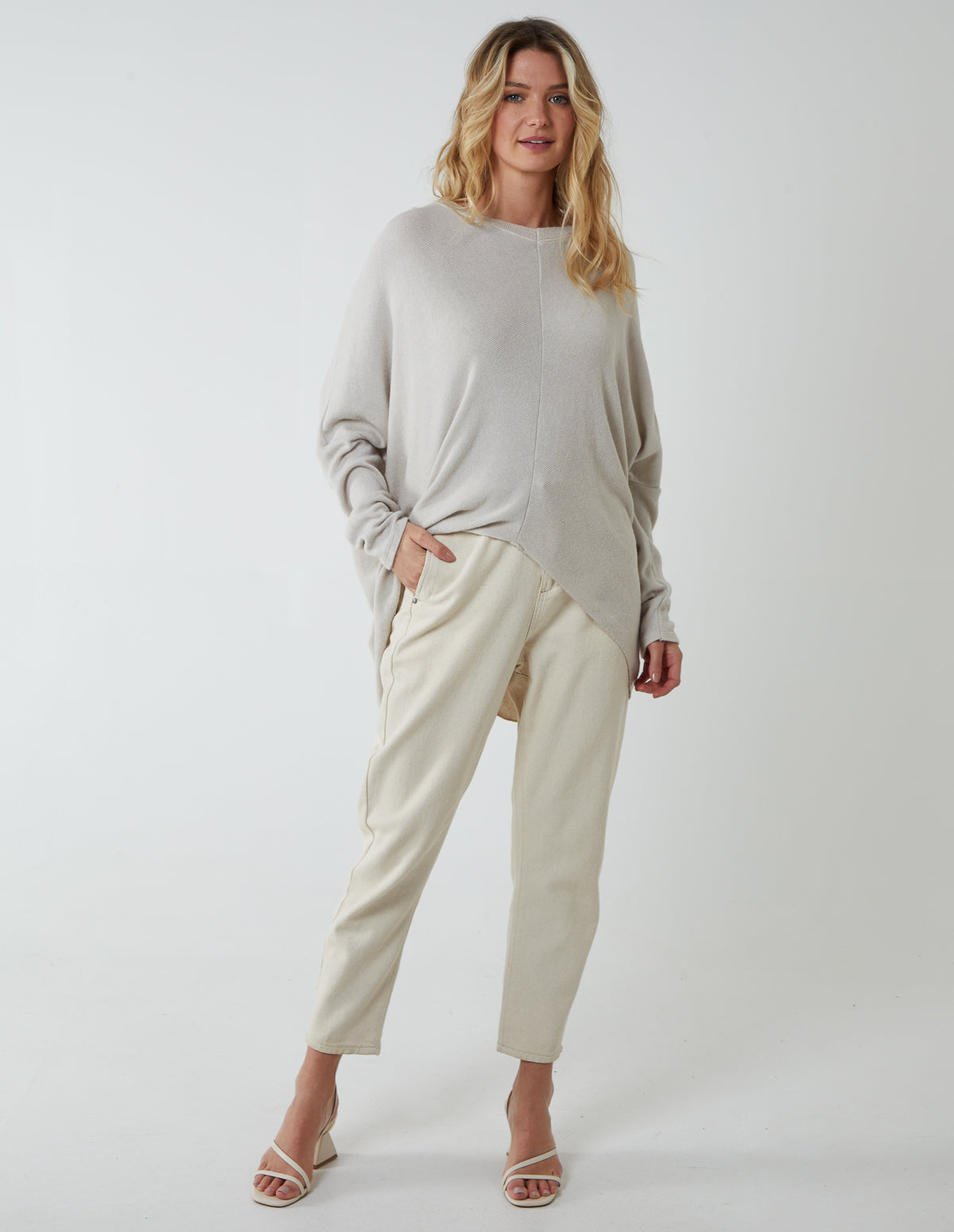V Neck Front Cut And Sew Soft Knit Jumper