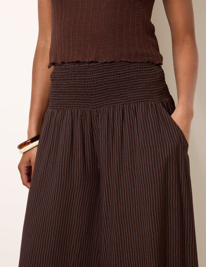 Wide Leg Shirred Waist Wavy Trousers