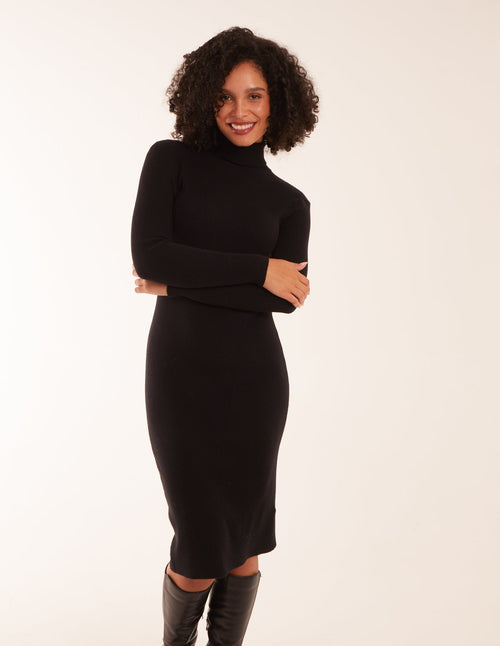 Ribbed Roll Neck Midi Dress