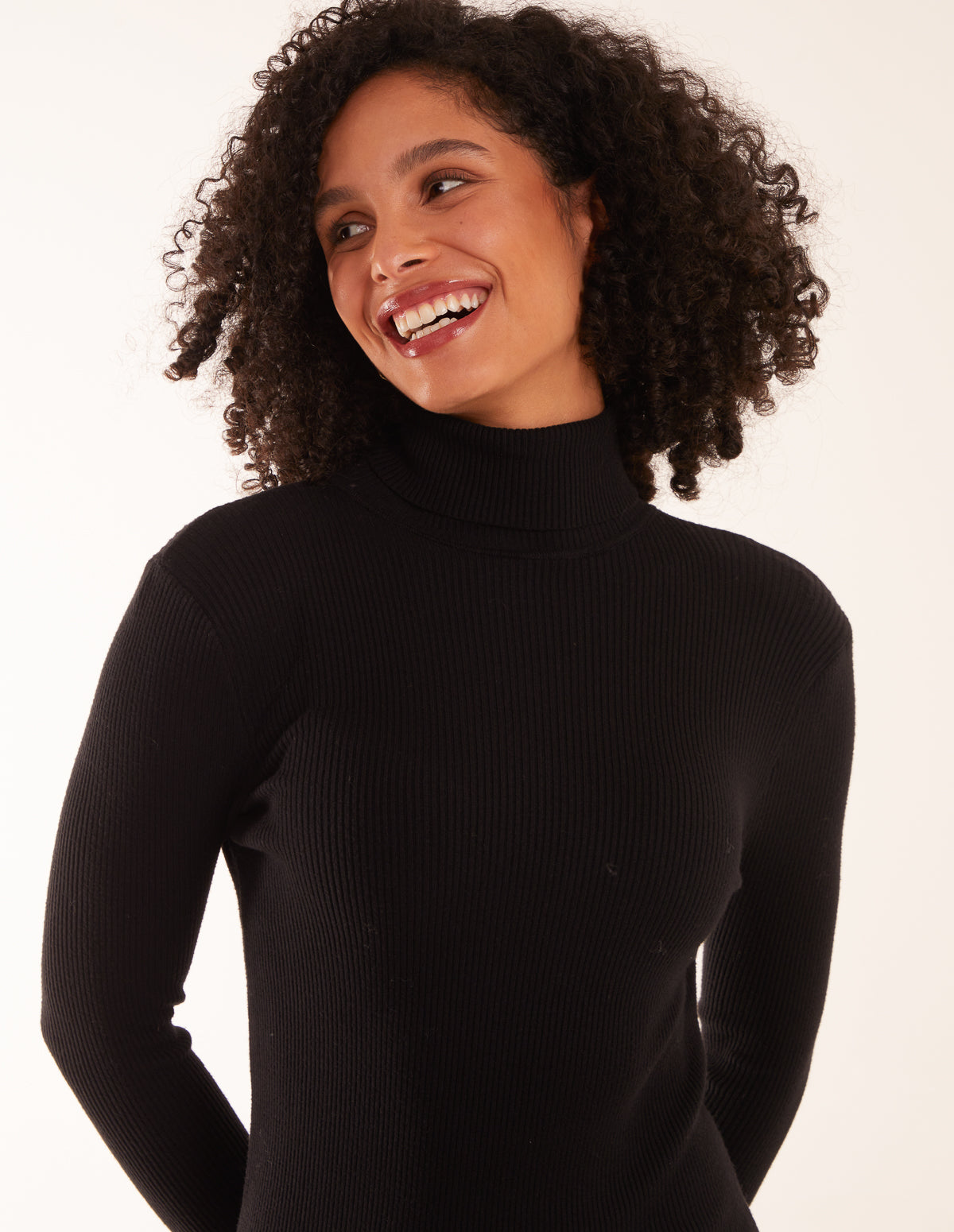 Ribbed Roll Neck Midi Dress