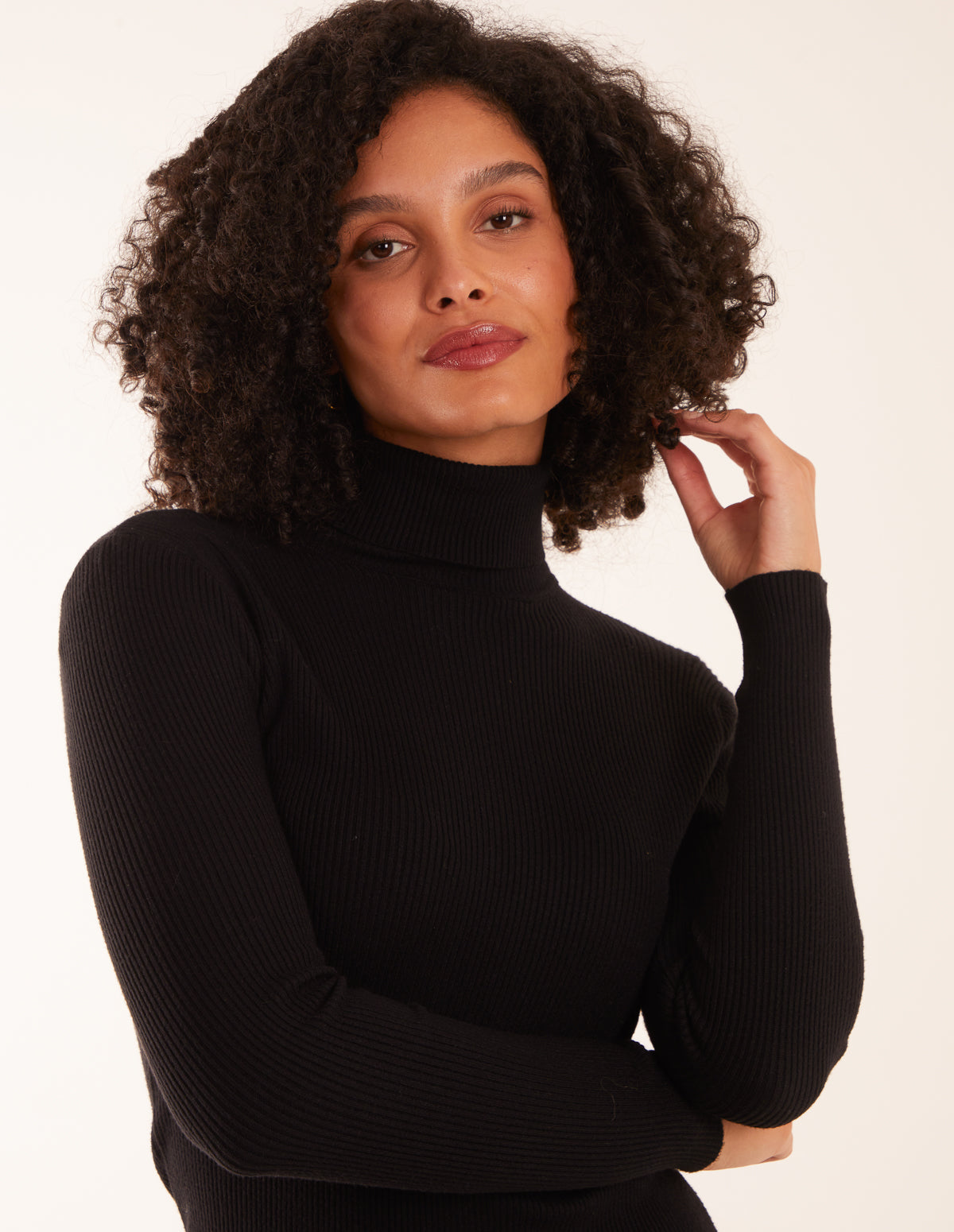 Ribbed Roll Neck Midi Dress