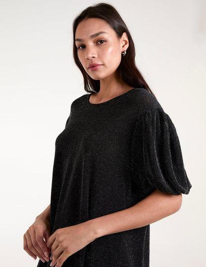 Bubble Sleeve Metallic High Low Top