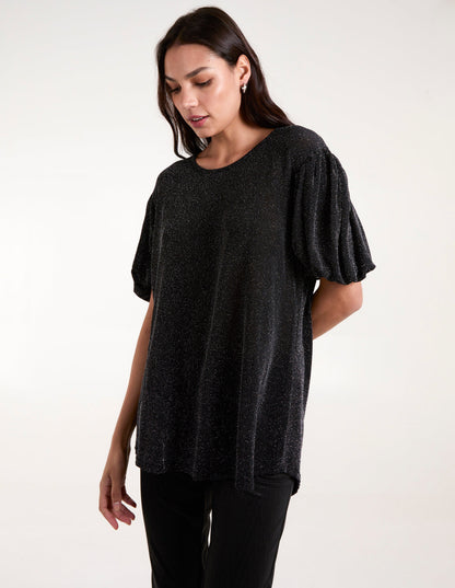 Bubble Sleeve Metallic High Low Top