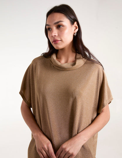 Roll Neck Oversize Metallic Top
