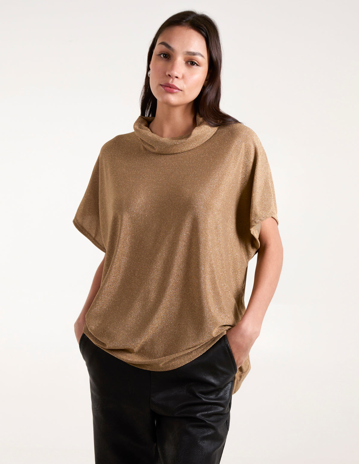 Roll Neck Oversize Metallic Top