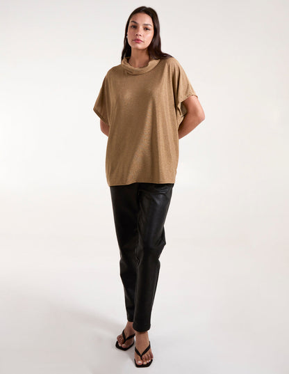 Roll Neck Oversize Metallic Top