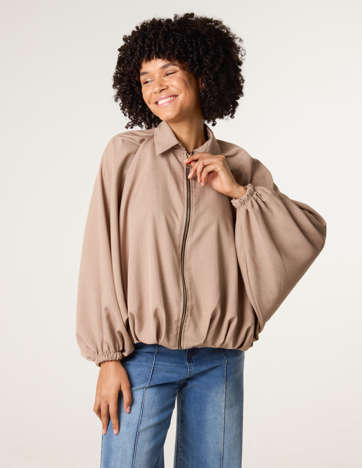 Drape Puffball Zipper Jacket