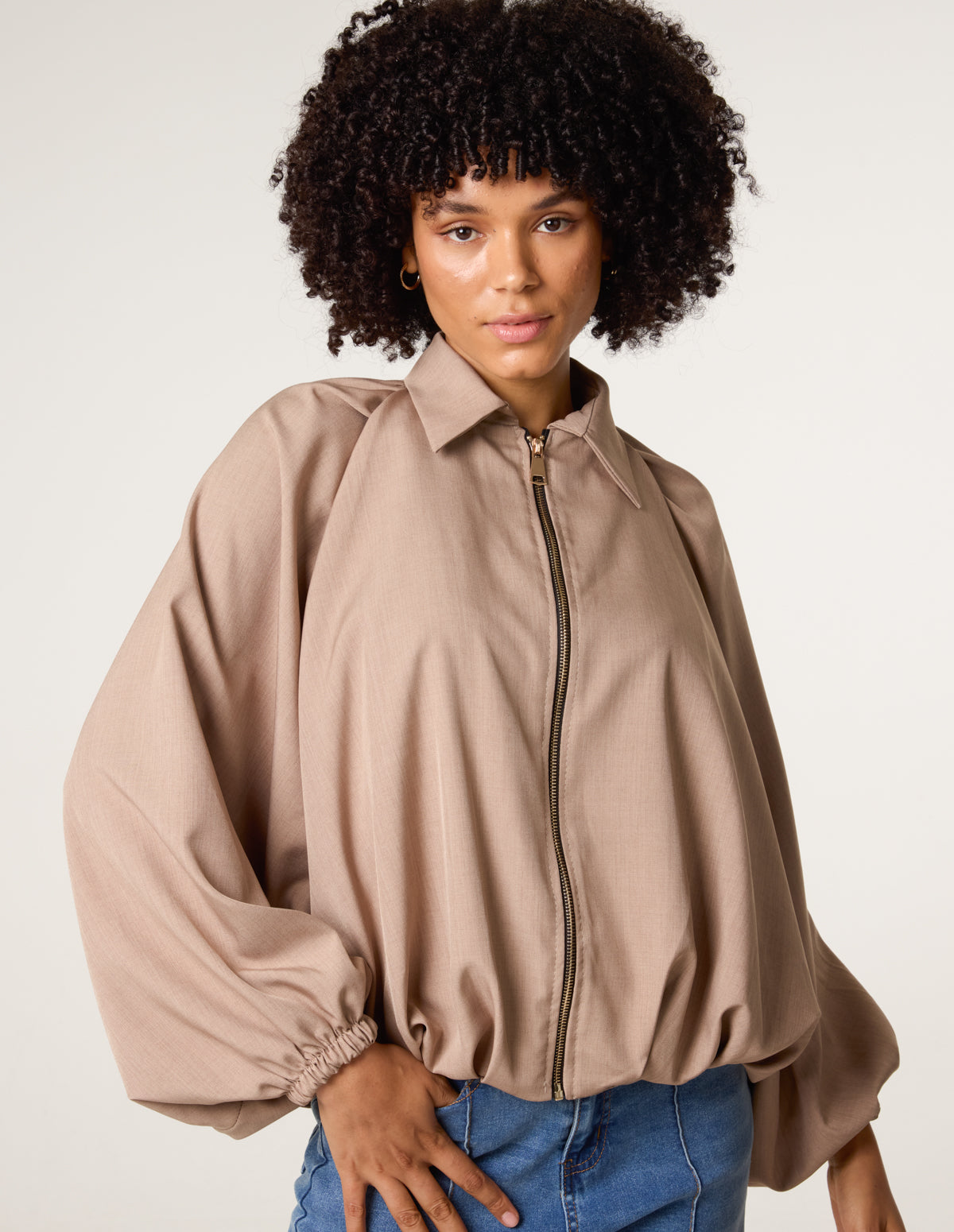 Drape Puffball Zipper Jacket