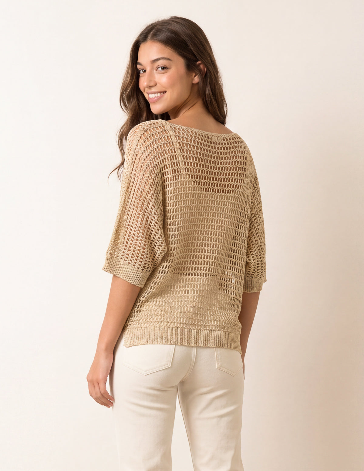 Metallic Crochet V Neck Top
