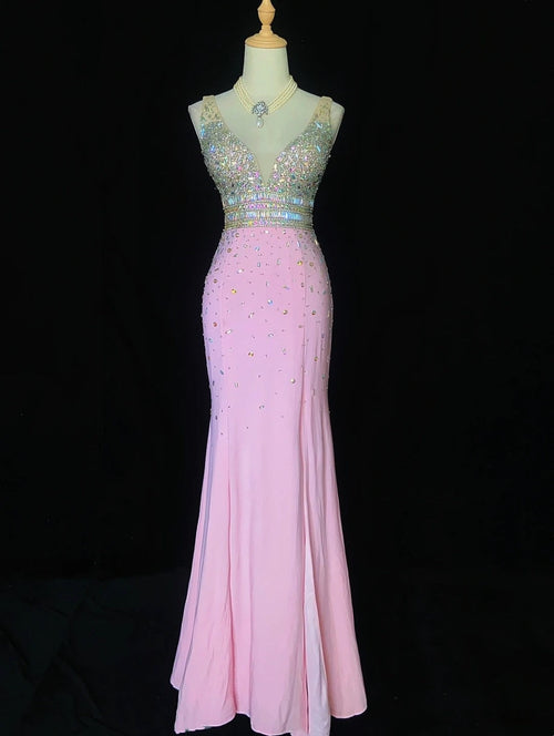 Trendy Prom Dresses Inspiration Mermaid V Neck Silver Beading Gala Chiffon Beaded Vintage Formal Dress N3185