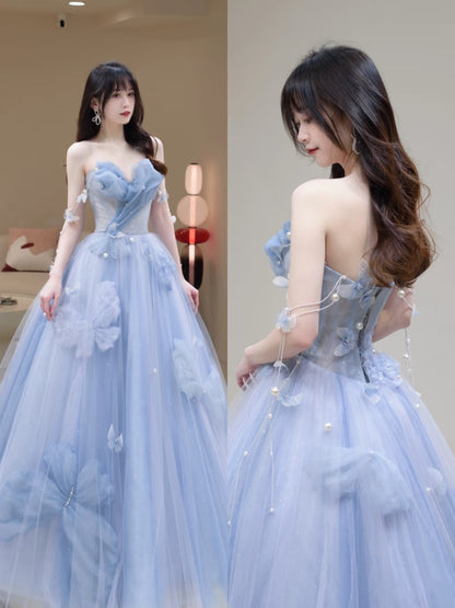 Ball Gowns Prom Dress Women Sweetheart Blue Tulle Long Formal Dance Evening Party Gowns AB1733
