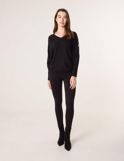 V-Neck Batwing Shoulder Pearl Detailing Jumper