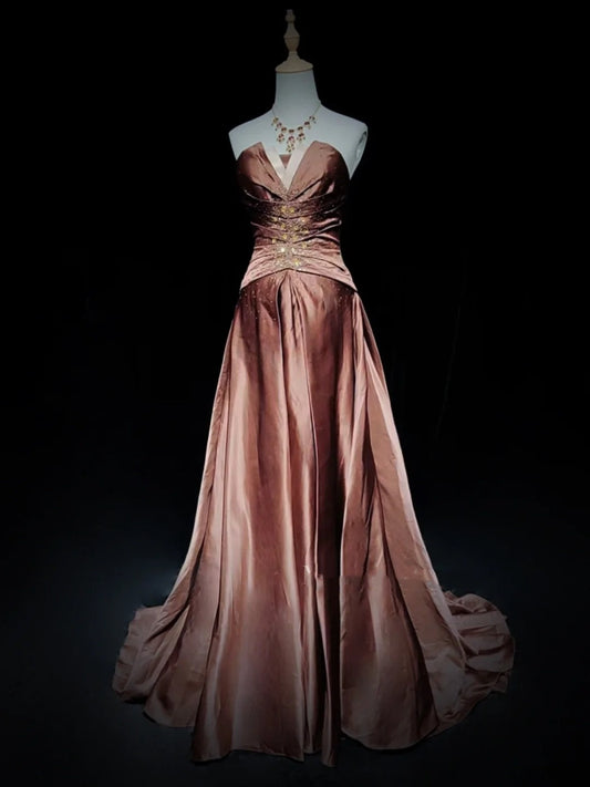 Beautiful Prom Dresses Inspo Ball Gown Sweetheart Satin With Beaded Chocolate Women Formal Dress N3187