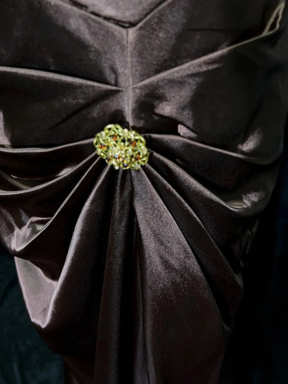 Trendy Prom Dresses Inspiration Mermaid Spaghetti Strap Chocolate Gala Satin Vintage Formal Dress N3188