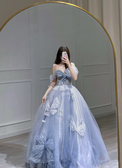 Ball Gowns Prom Dress Women Sweetheart Blue Tulle Long Formal Dance Evening Party Gowns AB1733