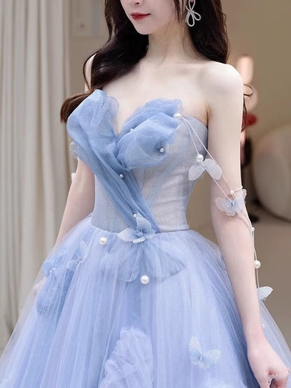 Ball Gowns Prom Dress Women Sweetheart Blue Tulle Long Formal Dance Evening Party Gowns AB1733