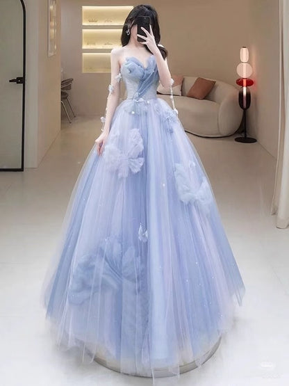 Ball Gowns Prom Dress Women Sweetheart Blue Tulle Long Formal Dance Evening Party Gowns AB1733