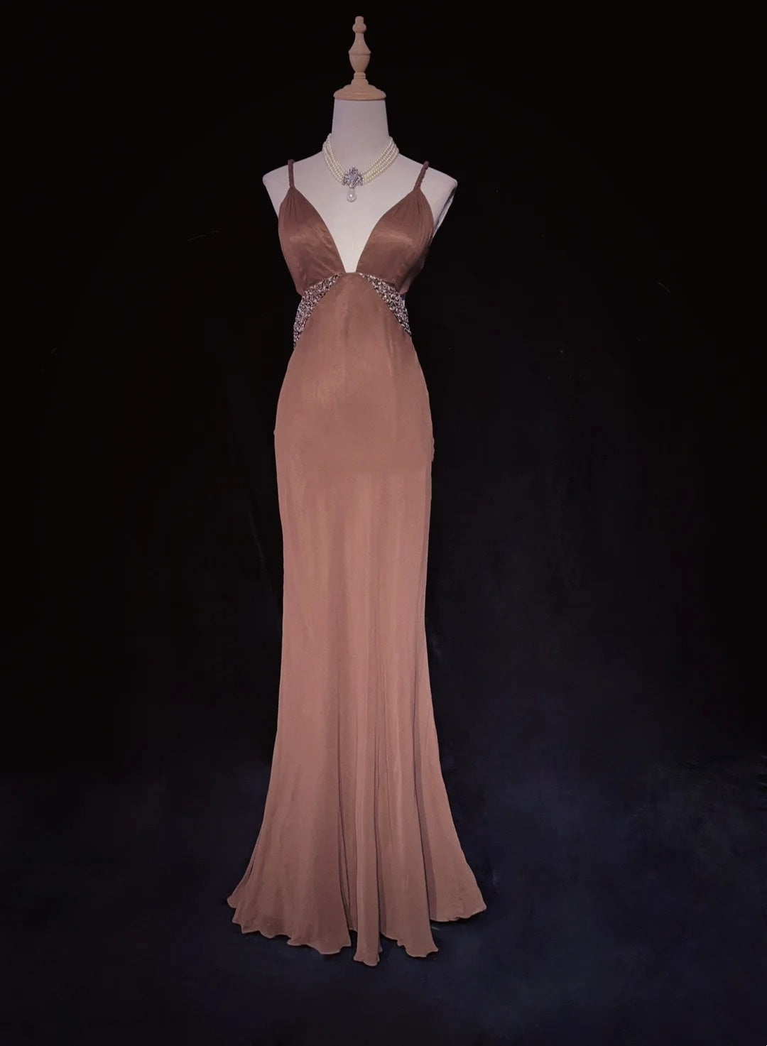 Modest Prom Dresses Mermaid Spaghetti Strap Brown Sleeveless With Ruffled Formal Evening Dress N3839