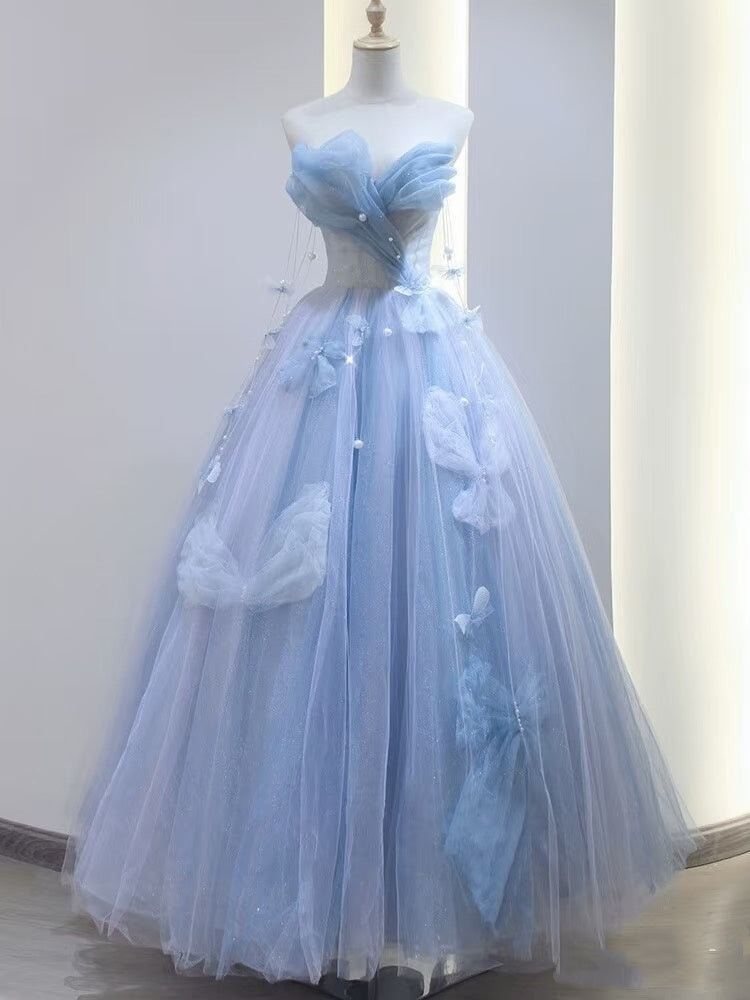Ball Gowns Prom Dress Women Sweetheart Blue Tulle Long Formal Dance Evening Party Gowns AB1733