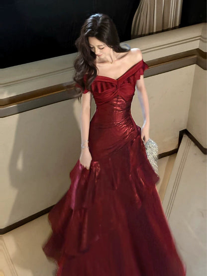 Classy Mermaid Off The Shoulder Royal Blue With Short Sleeves Long Party Gowns Prom Dresses N2050