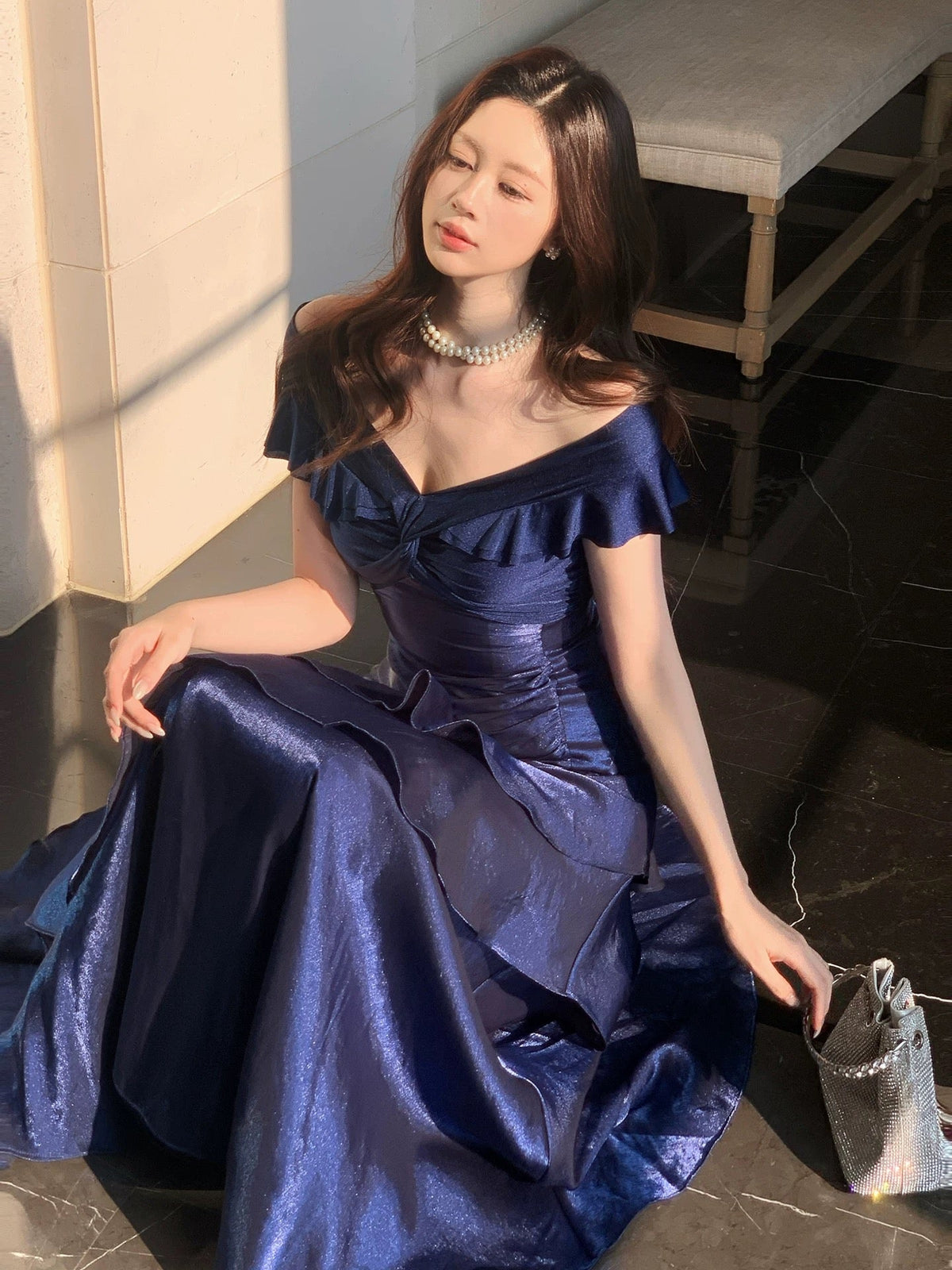 Classy Mermaid Off The Shoulder Royal Blue With Short Sleeves Long Party Gowns Prom Dresses N2050