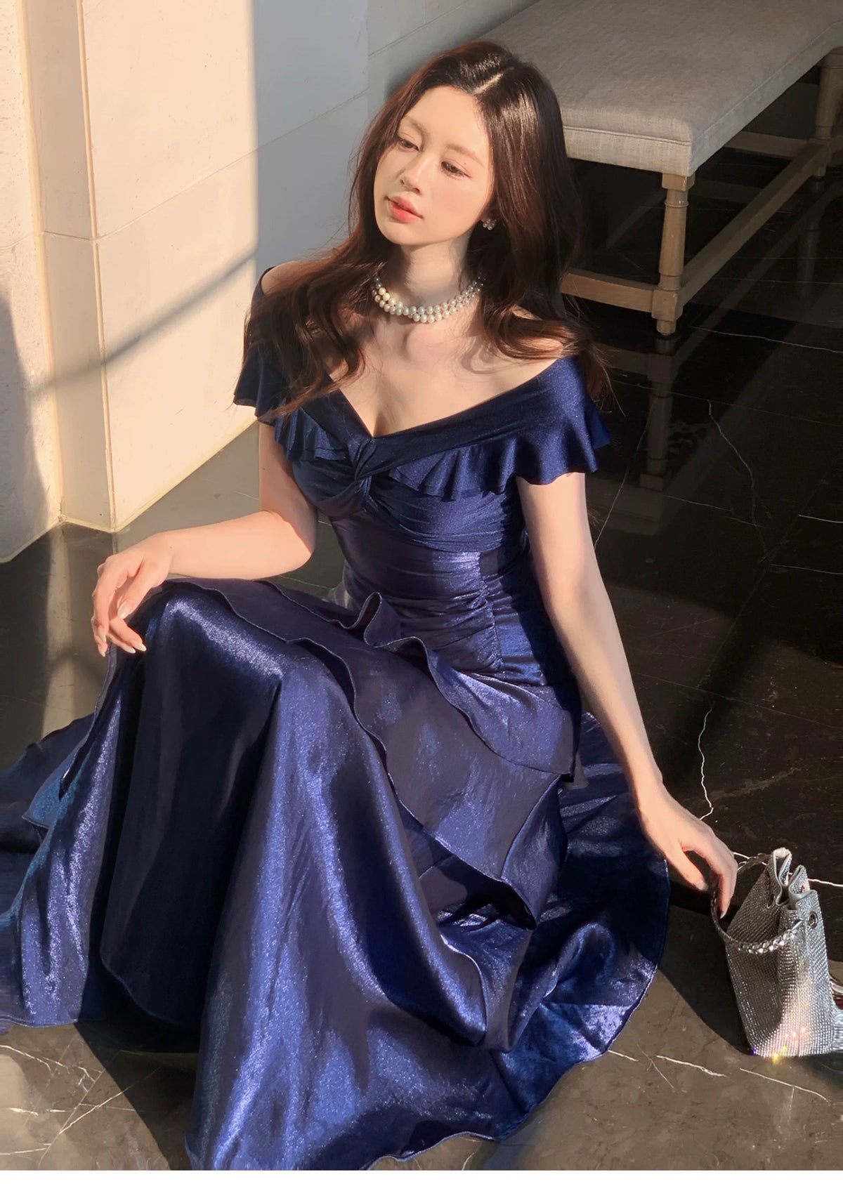 Classy Mermaid Off The Shoulder Royal Blue With Short Sleeves Long Formal Gowns Prom Dresses N2051