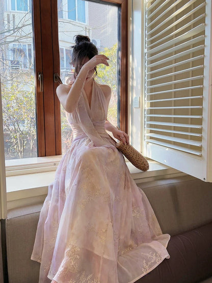 Modest French Style A Line Halter Lilac Chiffon Fashion Women Long Formal Outfits Prom Dresses N2069