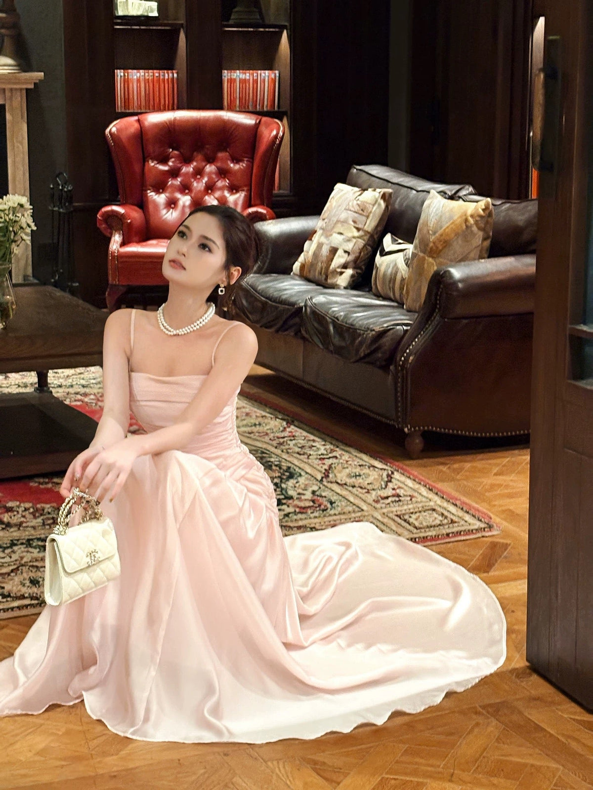 Modest French Style Mermaid Spaghetti Straps Pink Fashion Women Long Formal Outfits Prom Dresses N2074