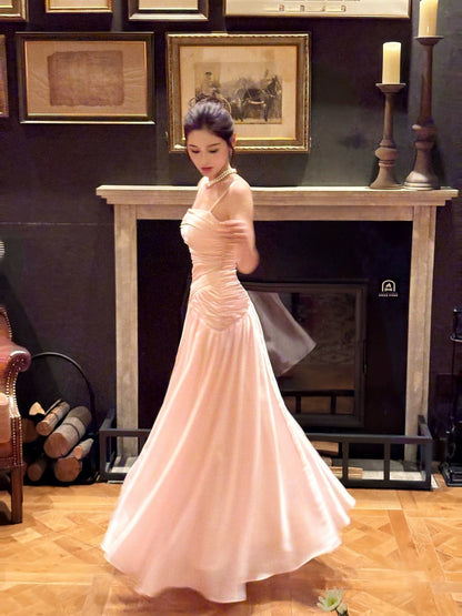 Modest French Style Mermaid Spaghetti Straps Pink Fashion Women Long Formal Outfits Prom Dresses N2074