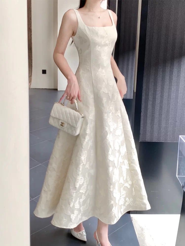 Modest French Style A Line Square Neck Lace Fashion Women Long Formal Outfits Prom Dresses N2087